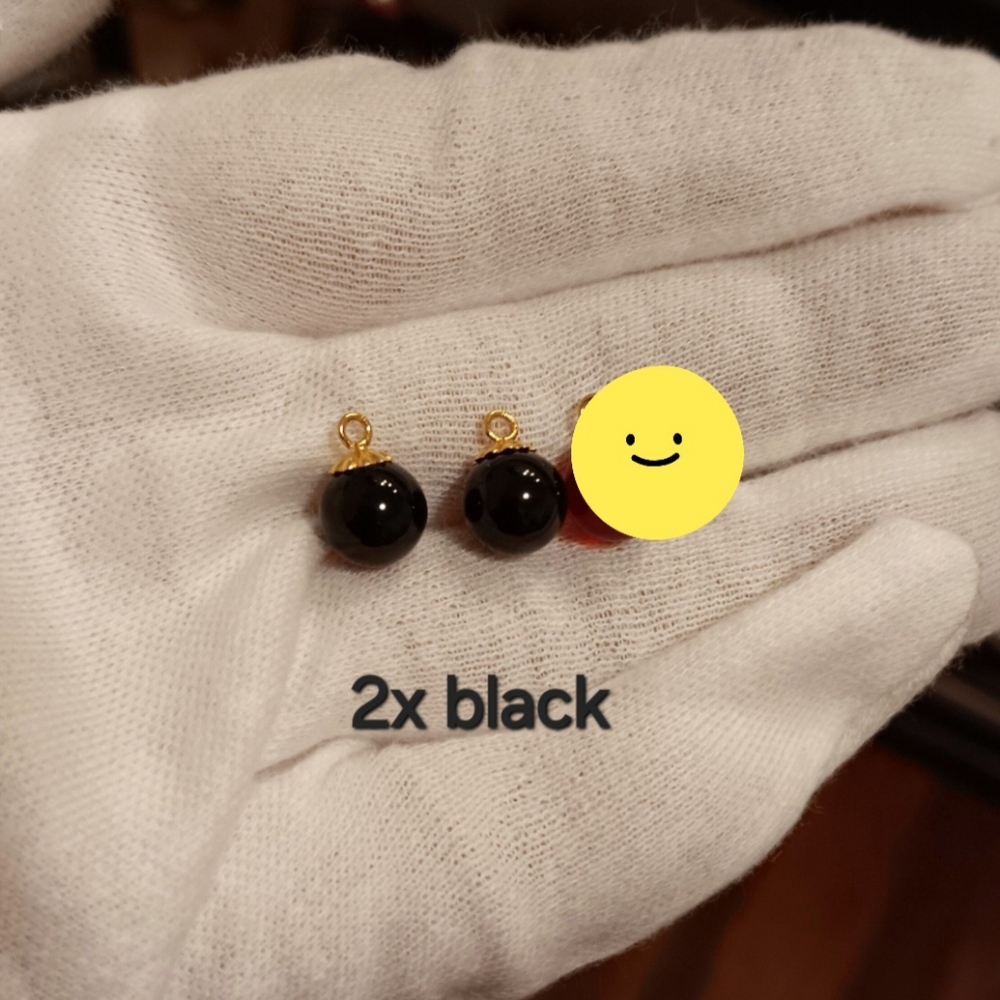 14K Gold Charms for Hoop Earrings Solid Real 14KT New 2pcs total (black)